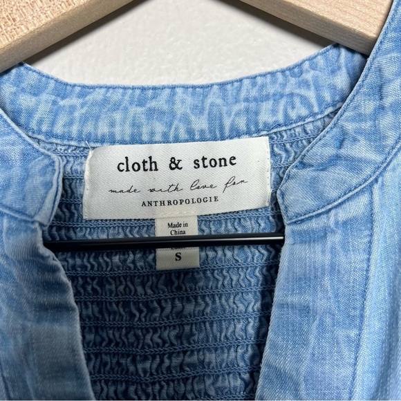Cloth and Stone‎ Anthropologie Women Top Small Chambray Denim Light Blue Tencell - Picture 4 of 7